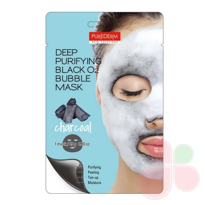 PUREDERM Тканевая маска для лица Deep Purifying Black O2 Bubble Mask Charcoal